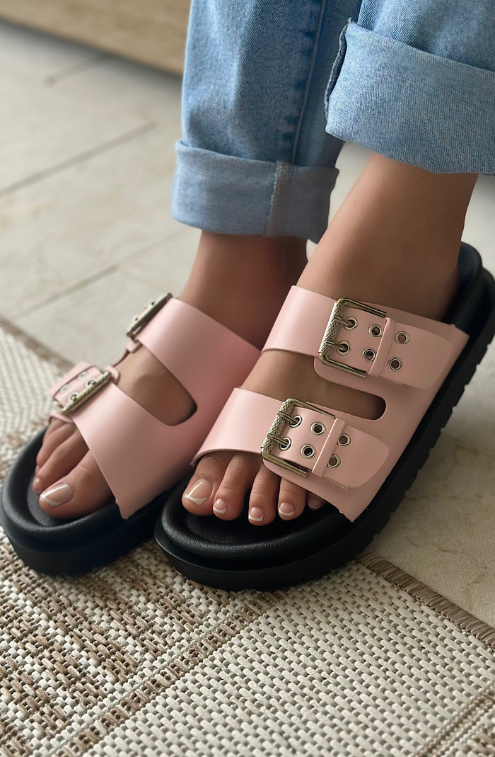 Pink Buckle Slide Sandals