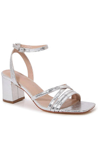Silver Chunky Block Heel Strappy Sandals