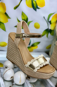 Gold Coastal Crochet Platform Wedge