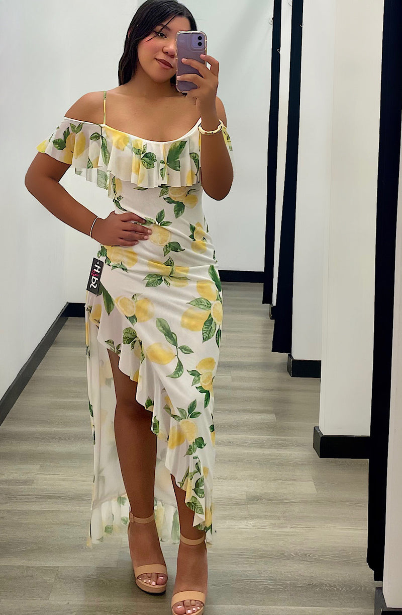 Lemon Print Maxi Dress