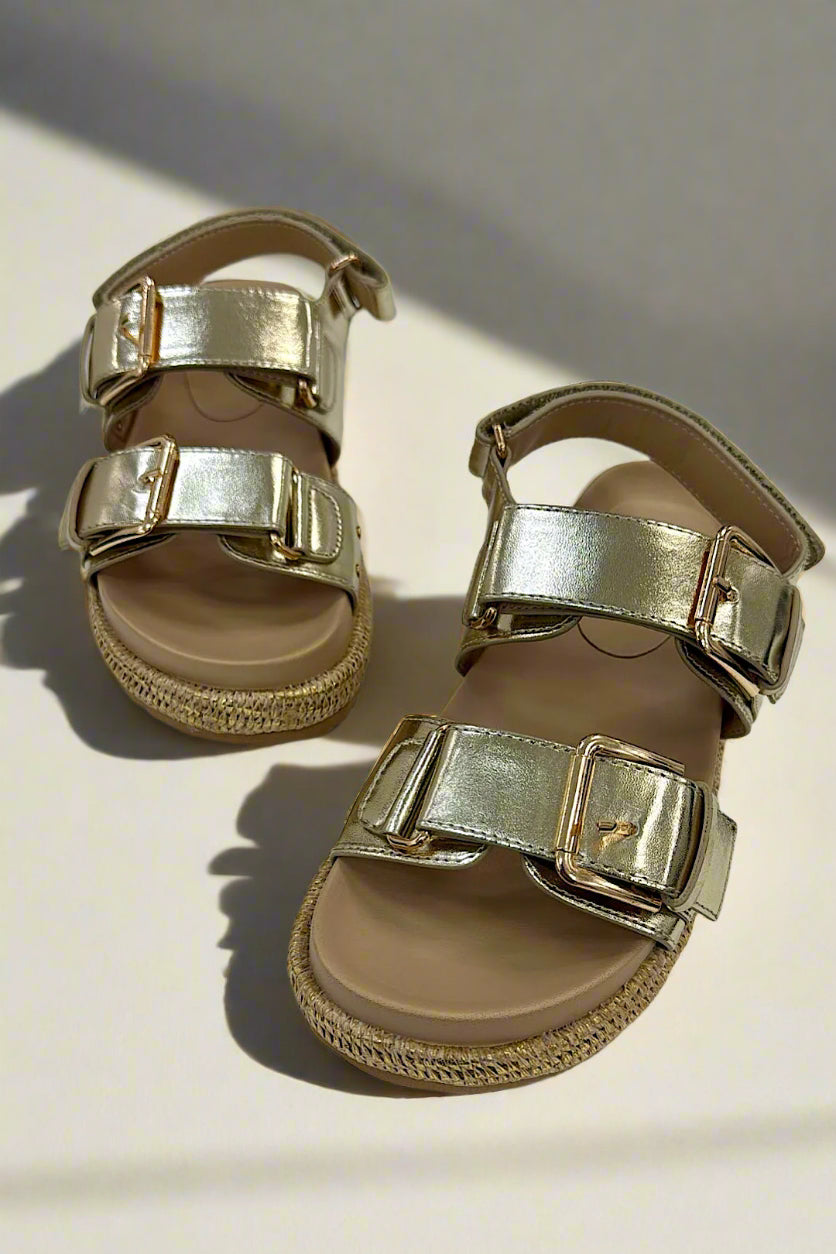 Gold Metallic buckle Wedge