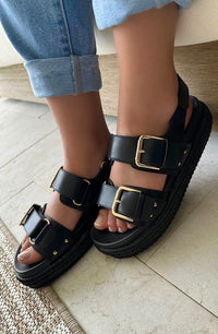 Black Buckle Slide Sandals