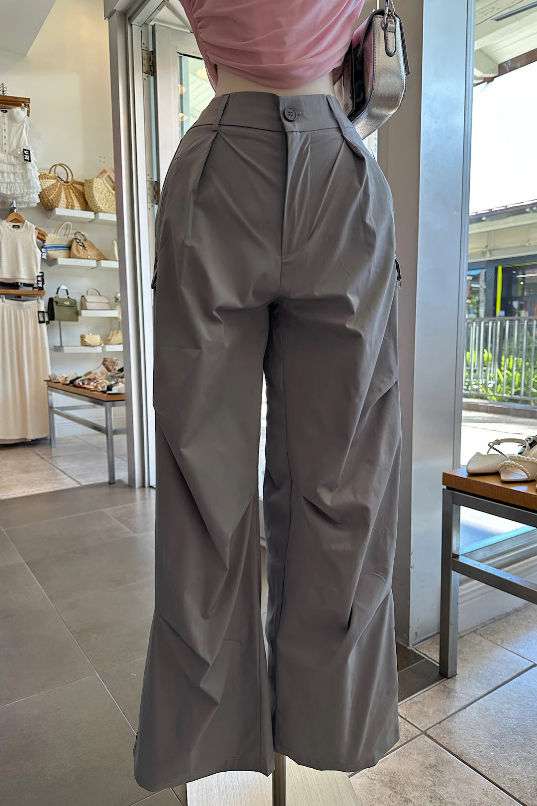 Grey High Waisted Cargo Pants