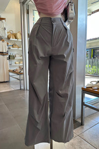 Grey High Waisted Cargo Pants
