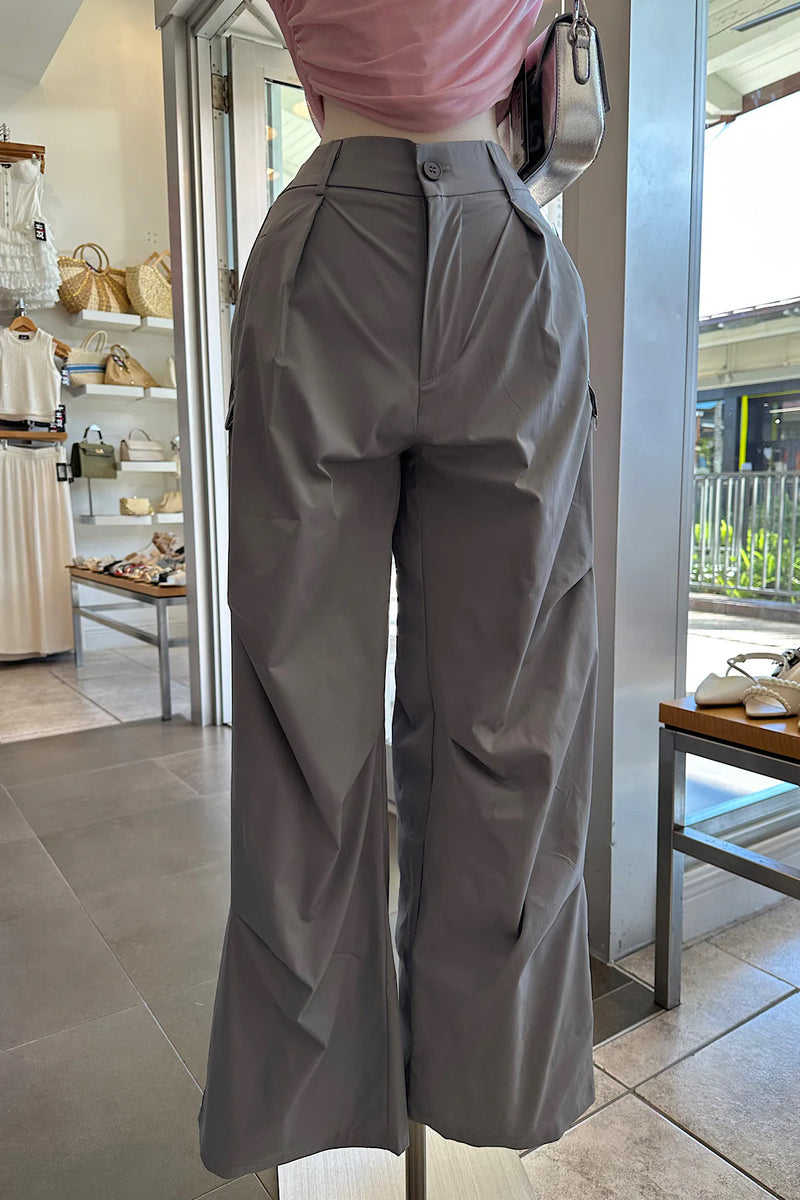 Grey High Waisted Cargo Pants