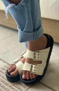 White Buckle Slide Sandals