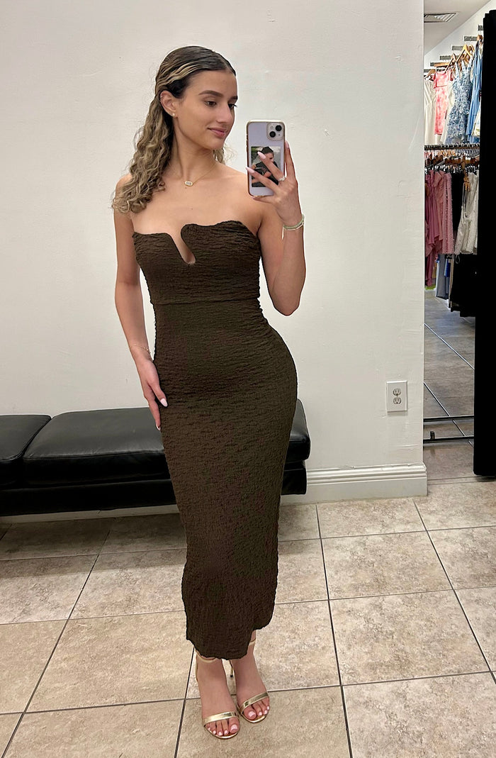 Front Cut Out Dress Brown