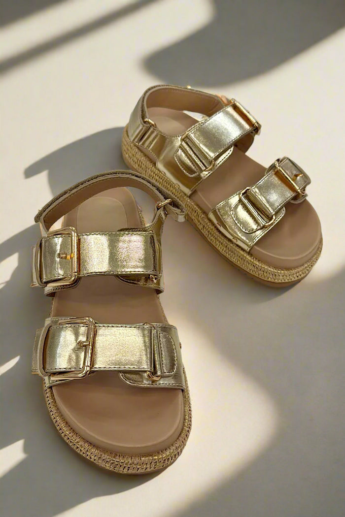 Gold Metallic buckle Wedge