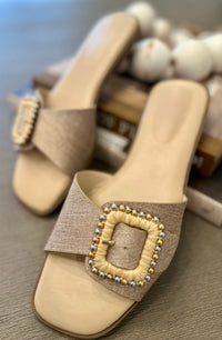 Gold Linen Square buckle Sandals