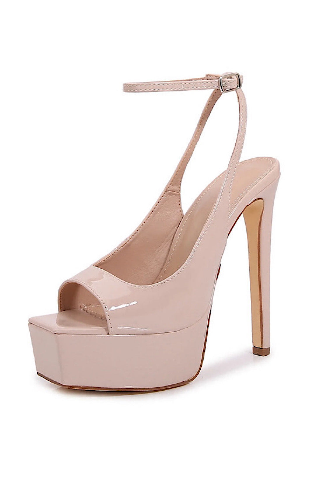 Nude Patent Platform Ankle Strap Heels