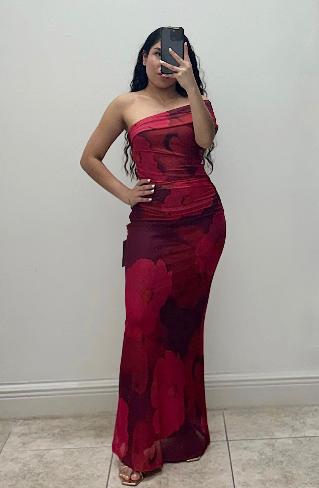 One Shoulder Floral Maxi Dress
