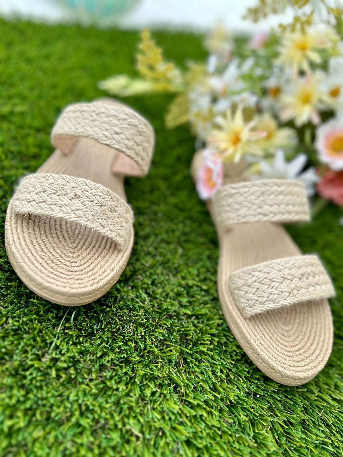 Raffia Double Strap Sandals