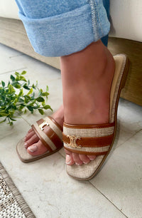 Tan Sunscape Raffia Slide Sandals