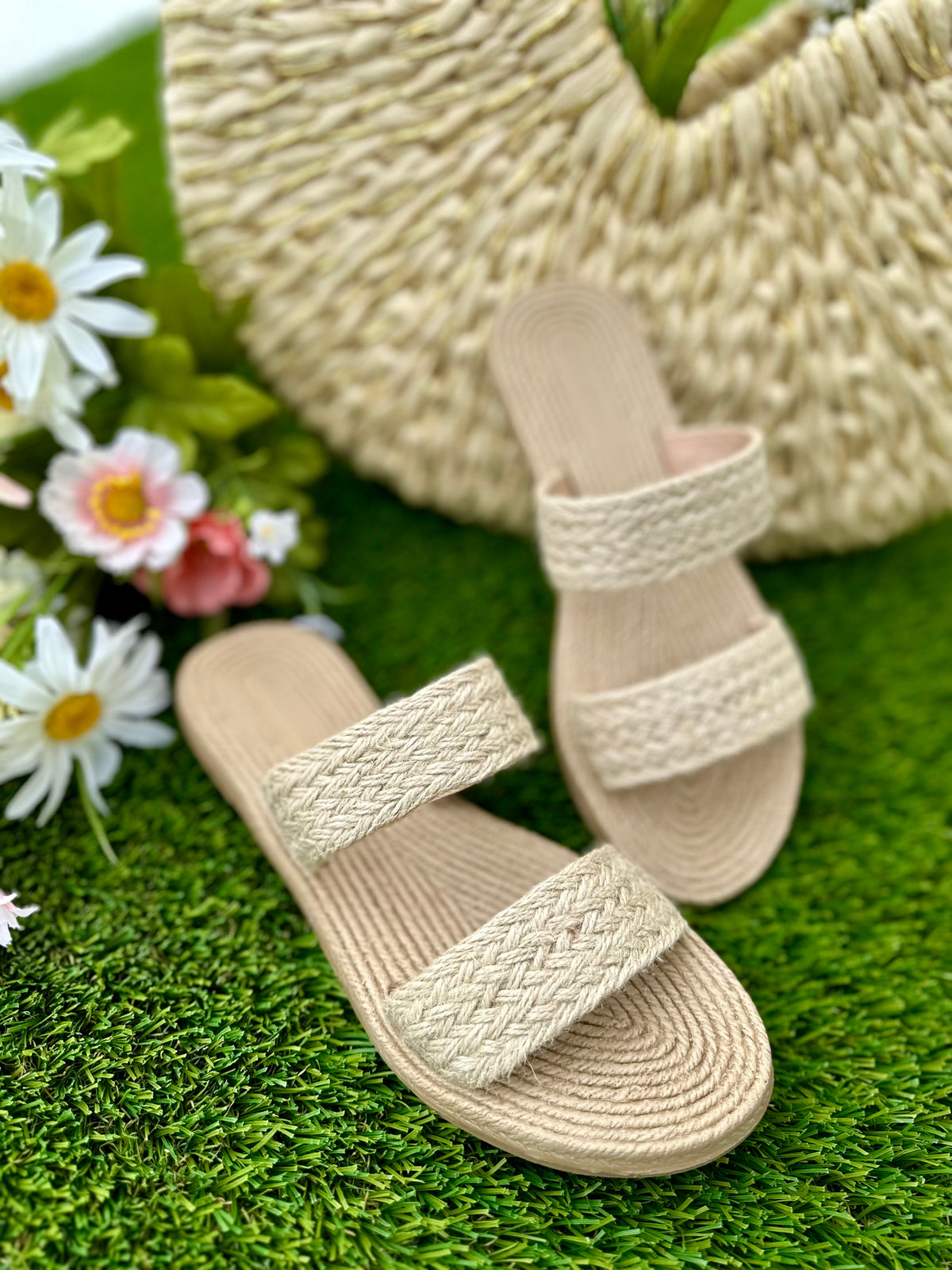 Raffia Double Strap Sandals