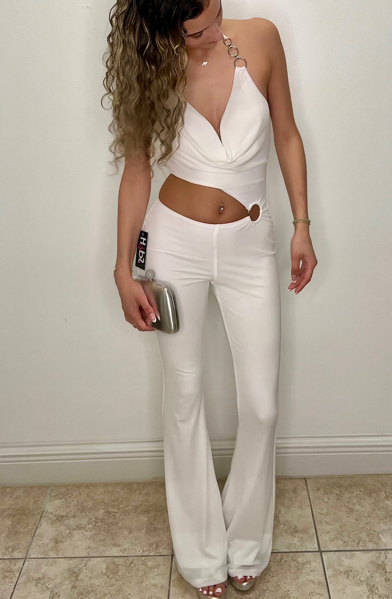 White Halter Neck Jumpsuit