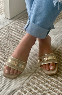 Gold Sunscape Raffia Slide Sandals