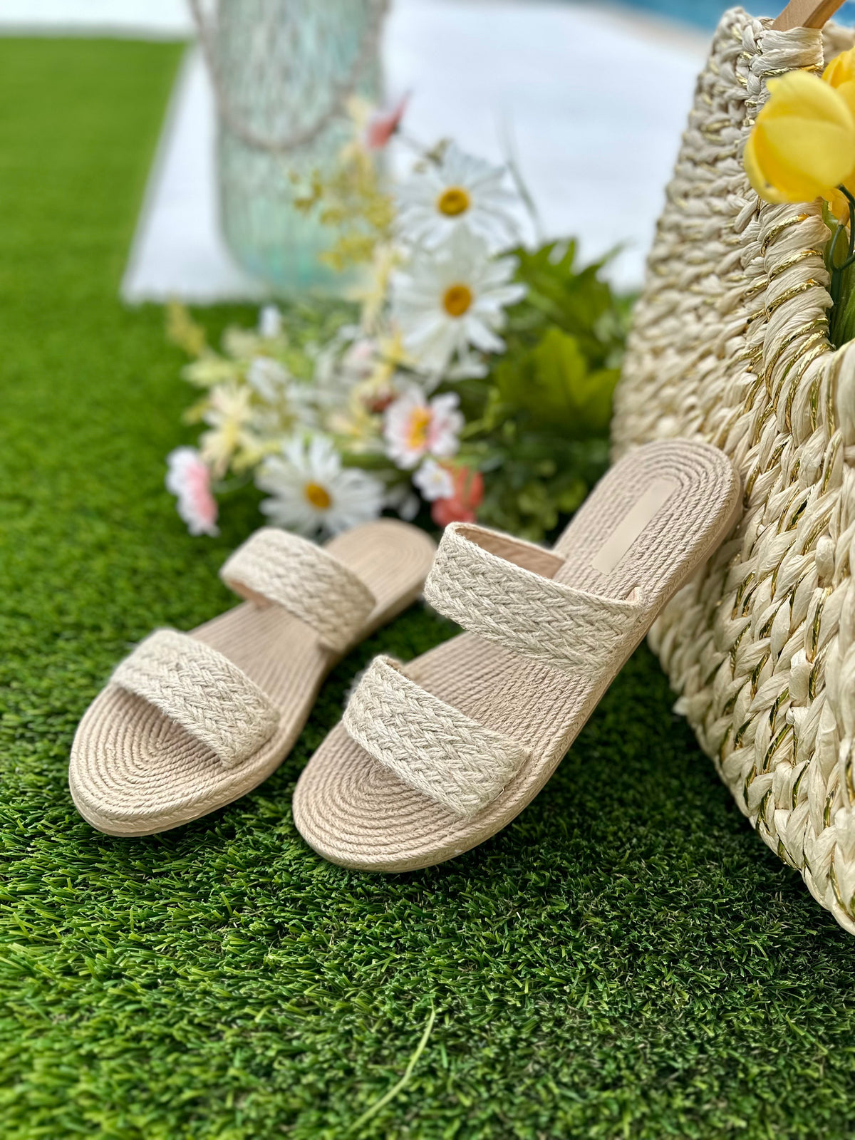 Raffia Double Strap Sandals