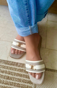 White  Sunscape Raffia Slide Sandals