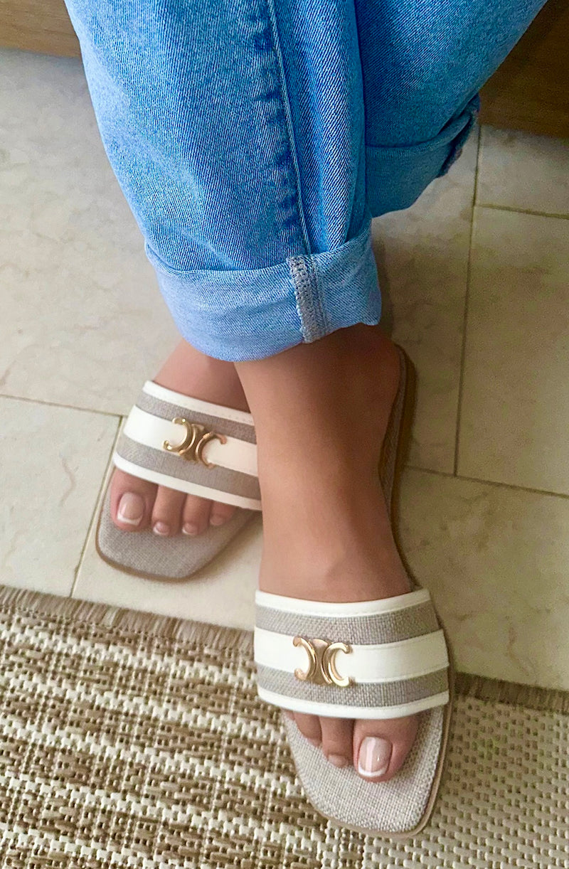 White  Sunscape Raffia Slide Sandals