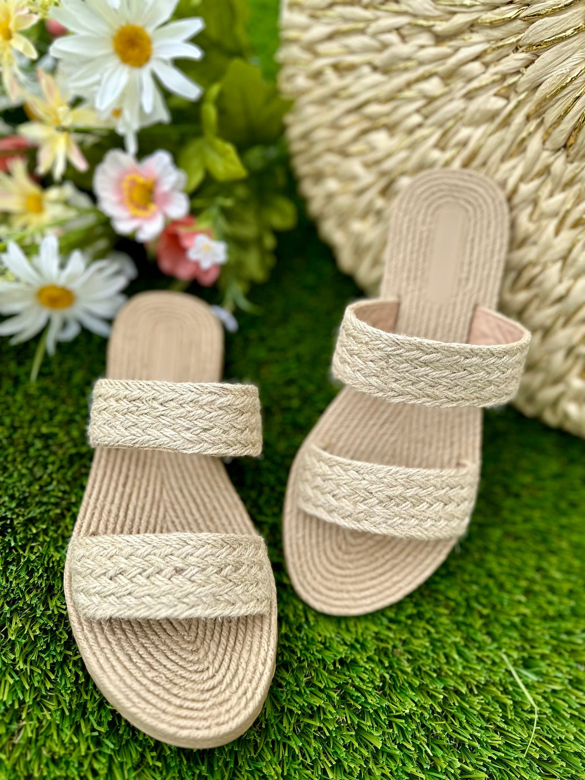 Raffia Double Strap Sandals