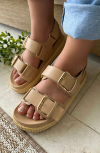 Beige Buckle Wedge