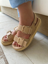 Beige Buckle Wedge