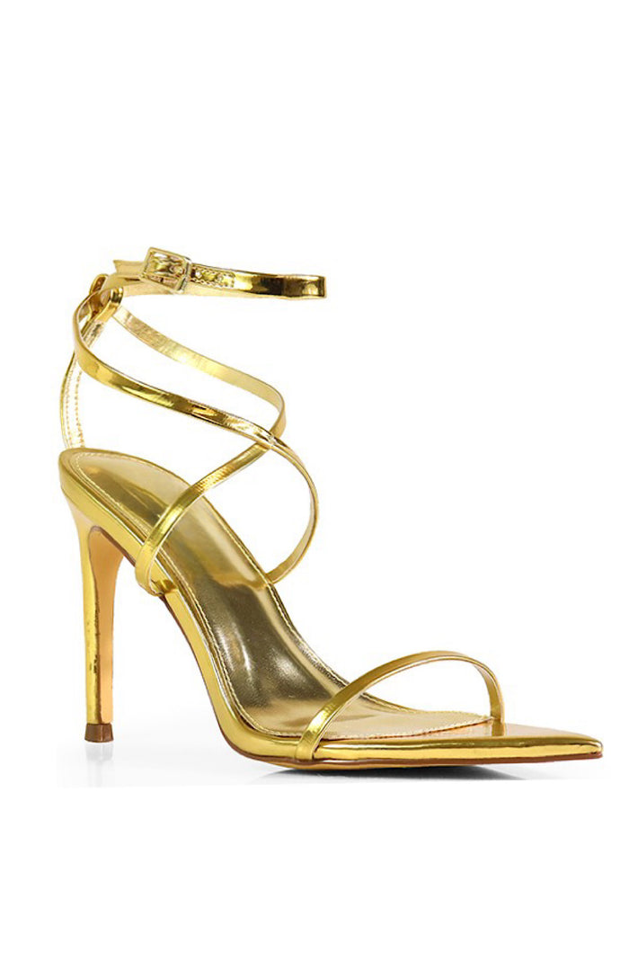 Gold  Patent Strappy Stiletto Heels