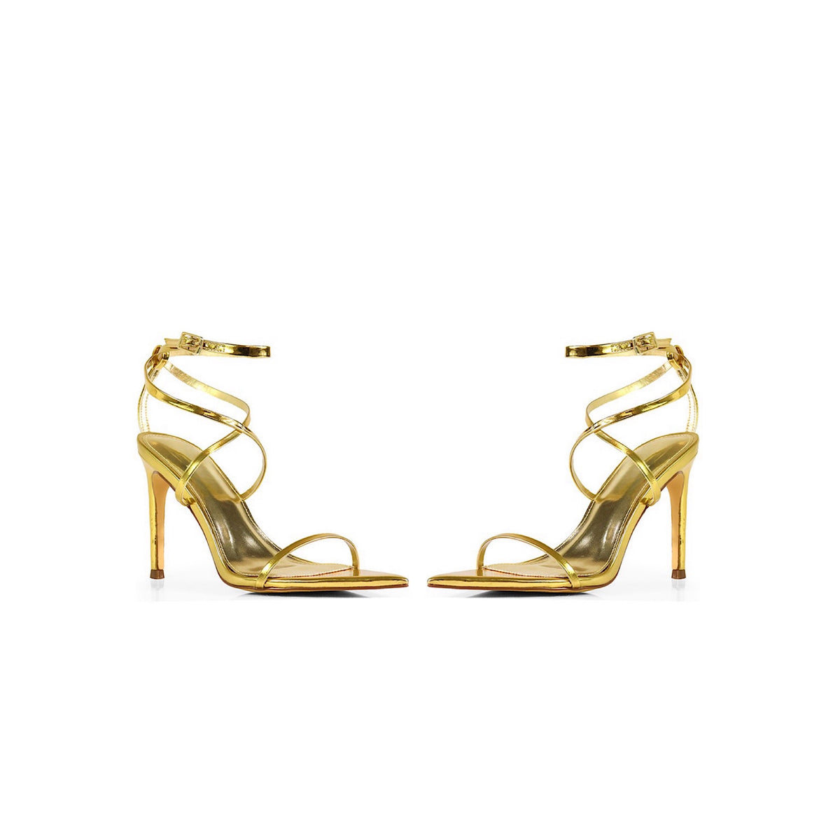 Gold  Patent Strappy Stiletto Heels
