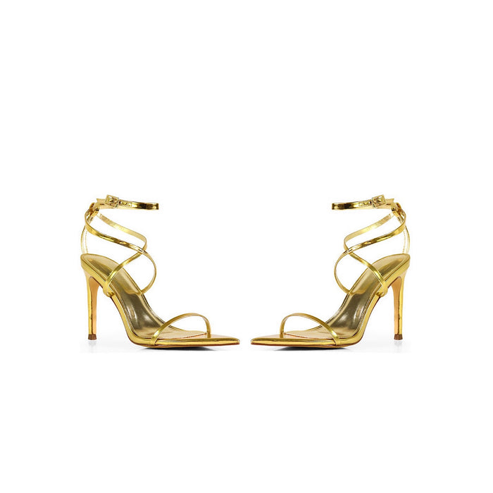 Gold  Patent Strappy Stiletto Heels
