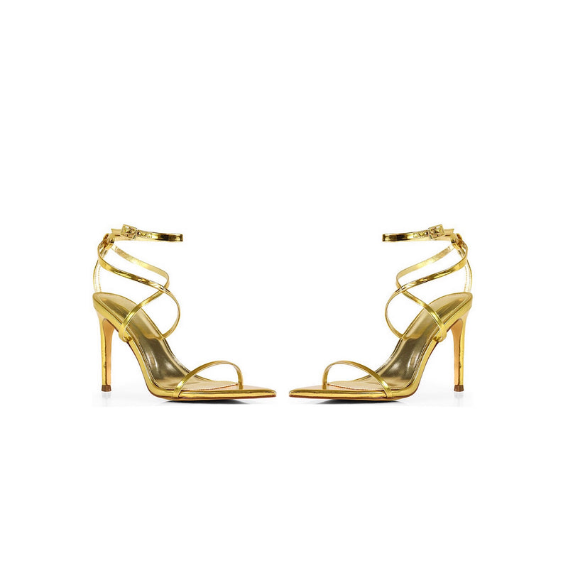 Gold  Patent Strappy Stiletto Heels