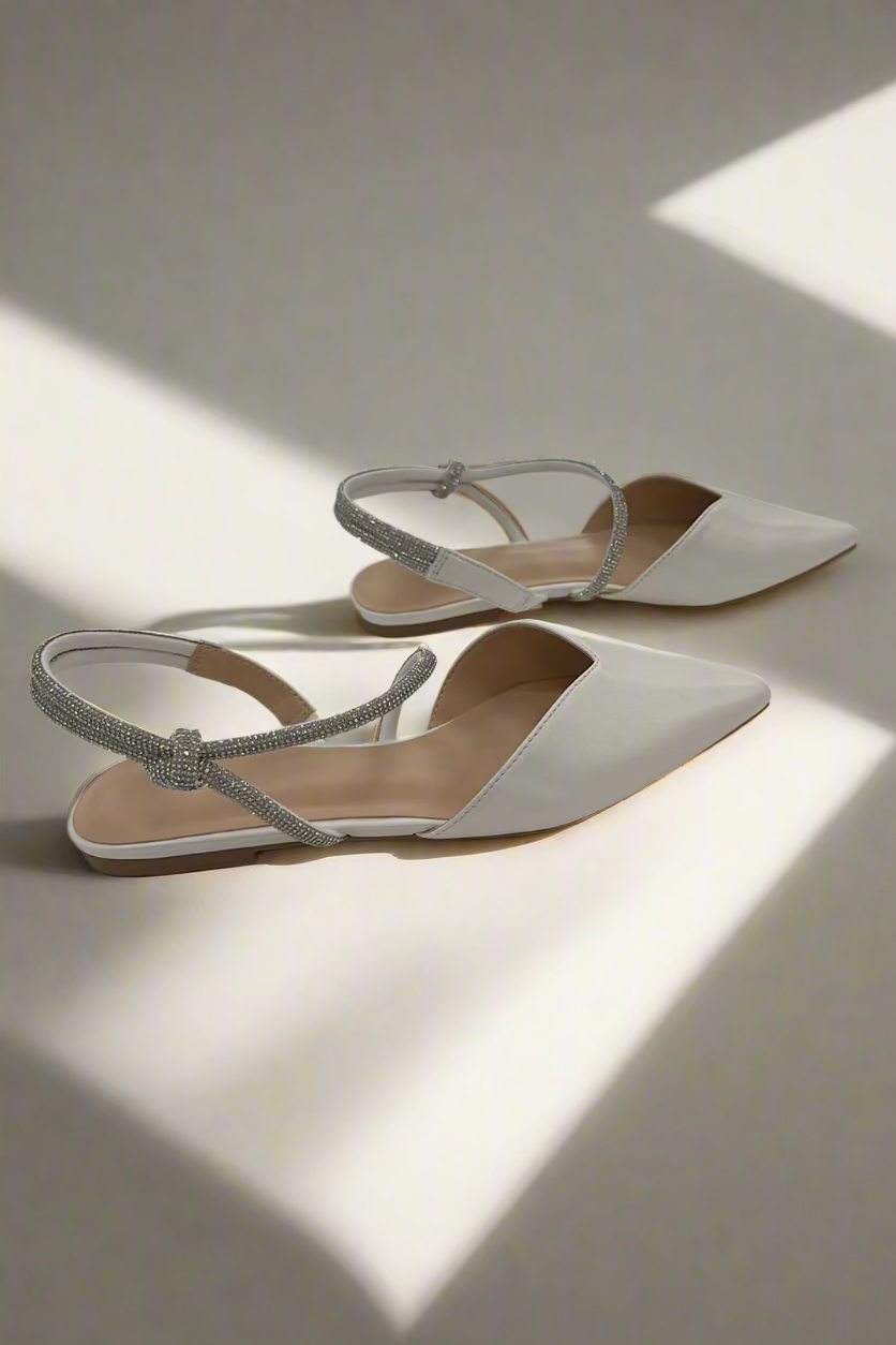 Crystal Ankle Strap Pointed Toe Flats