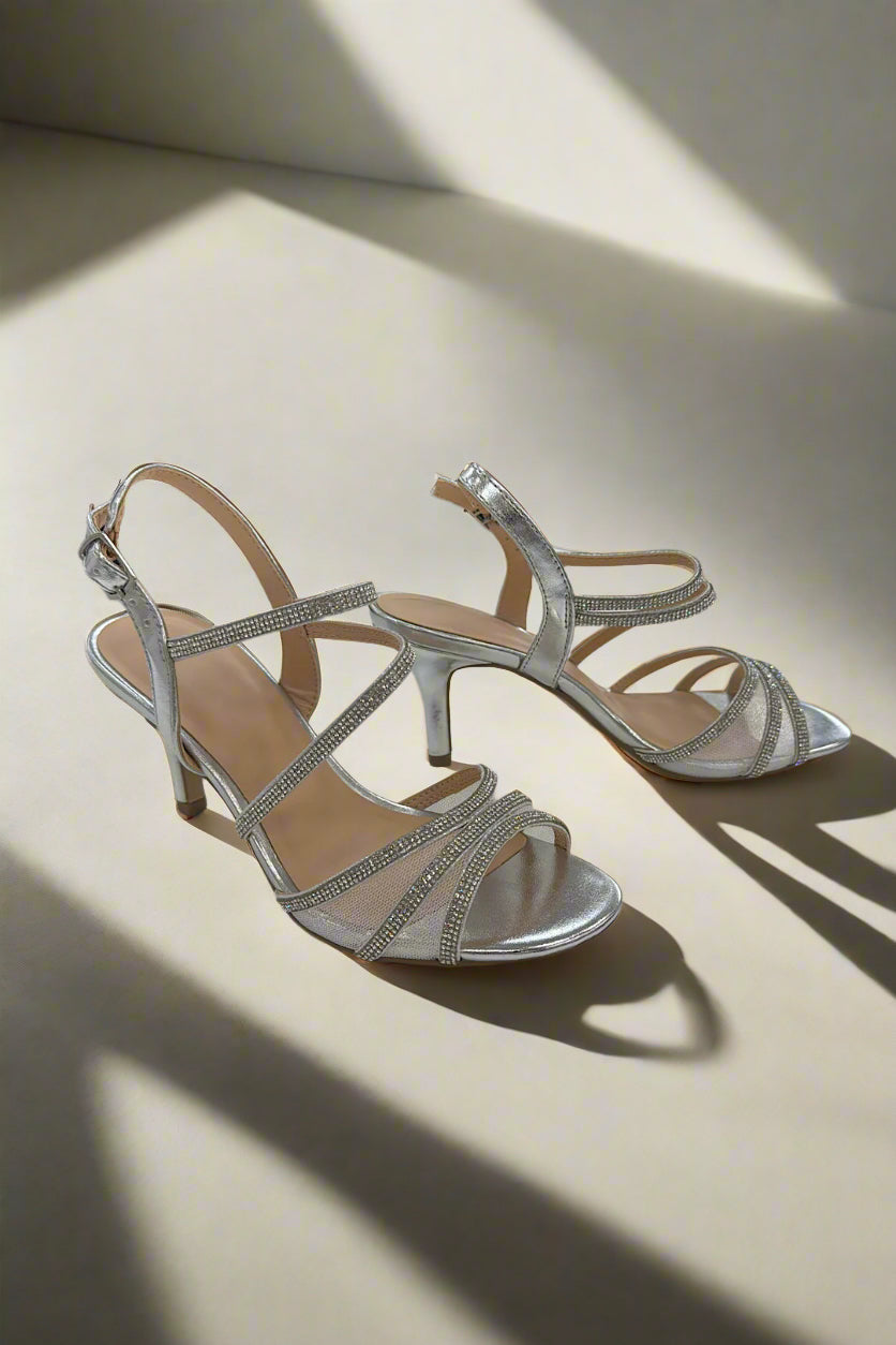 Rhinestone Mesh Silver Heel