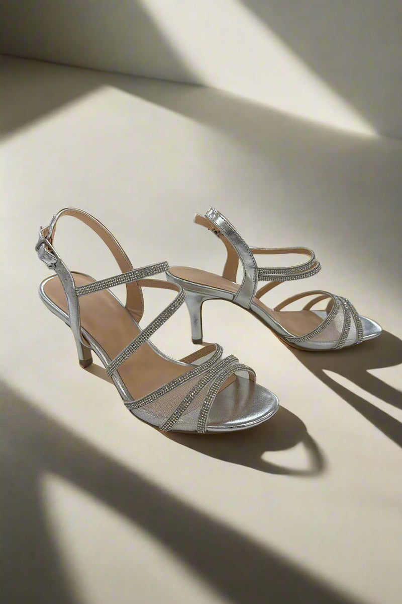 Rhinestone Mesh Silver Heel
