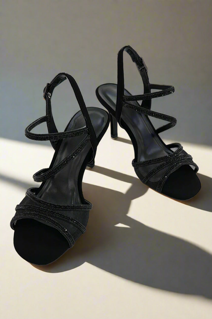Rhinestone Mesh Black Heel