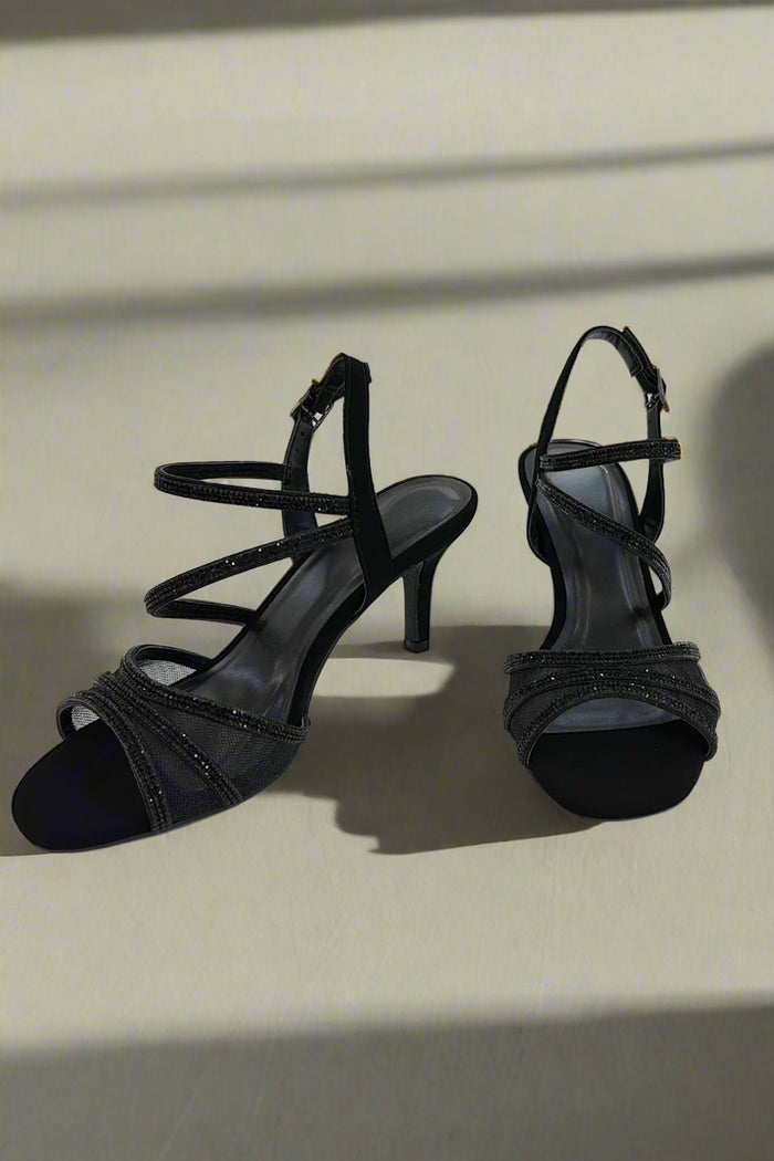 Rhinestone Mesh Black Heel