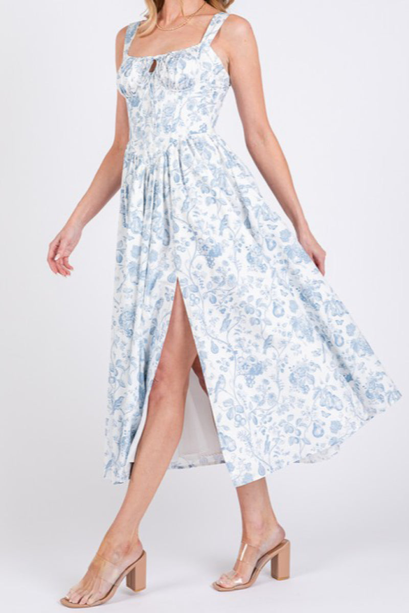 Floral Blue Midi Dress