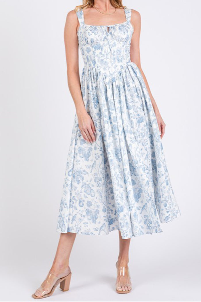 Floral Blue Midi Dress