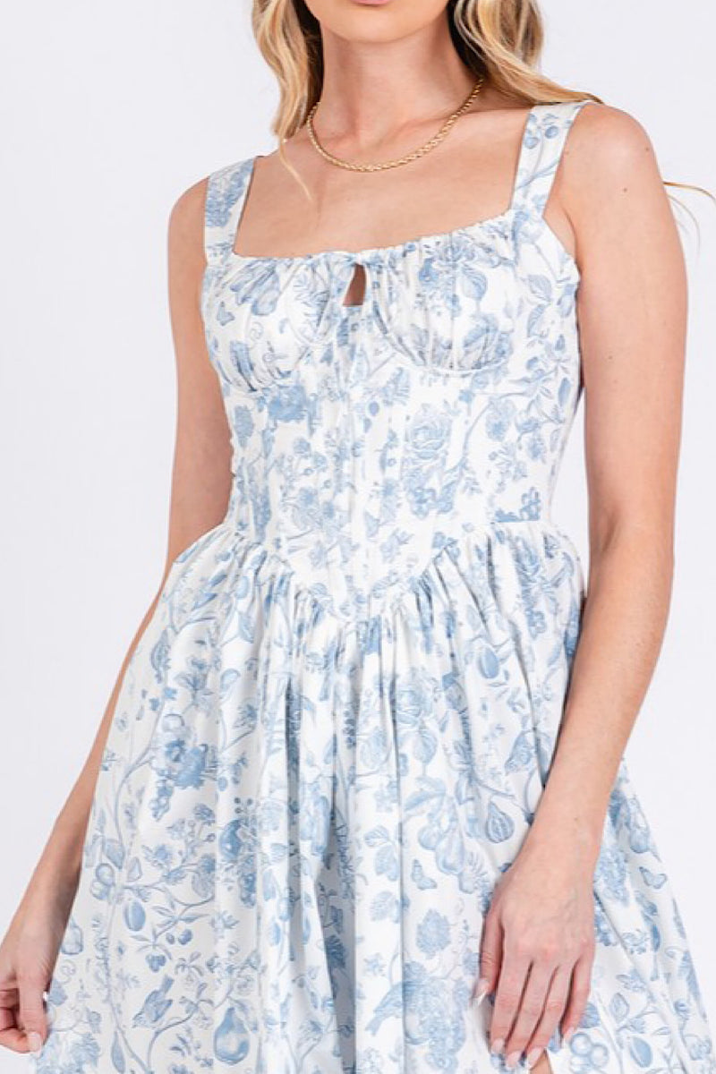 Floral Blue Midi Dress