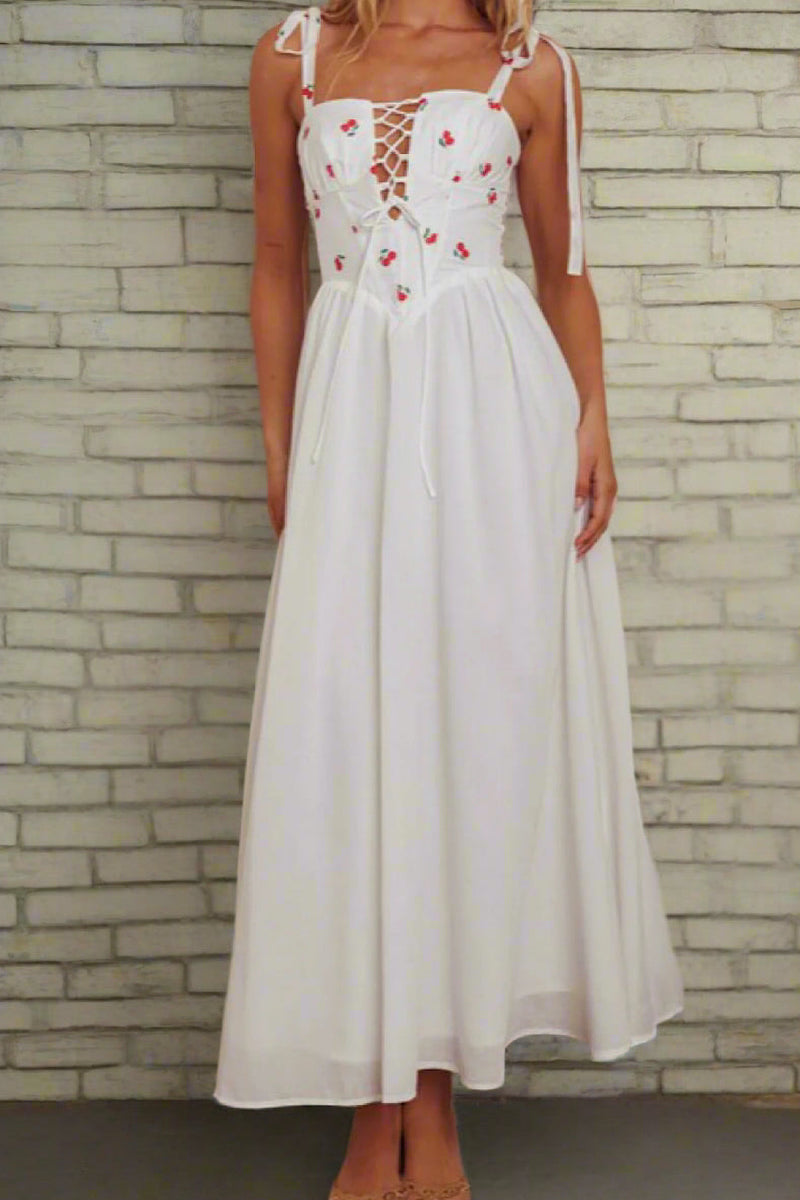 cherry print maxi dress Cutesy Cherry Maxi Dress - White/combo