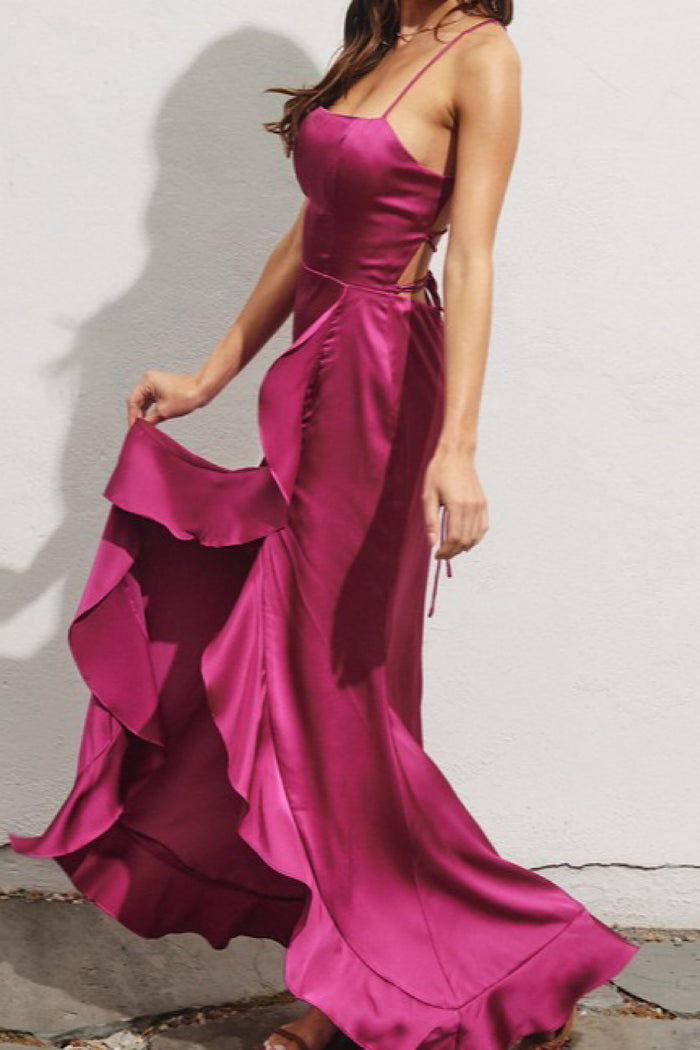 Magenta  Back Lace Up Dress
