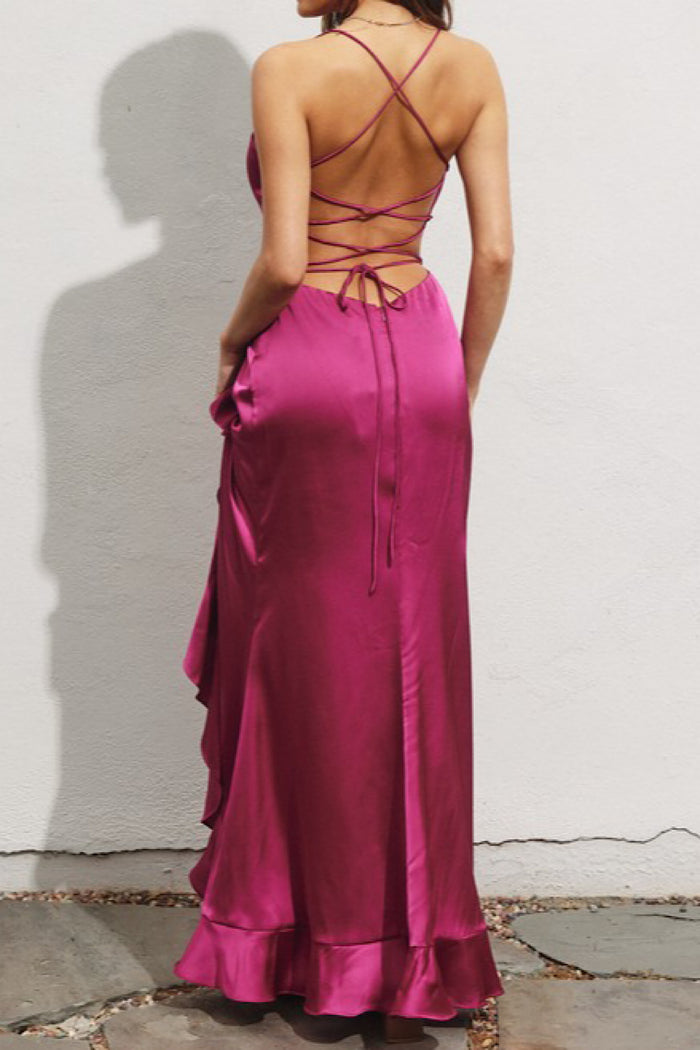 Magenta  Back Lace Up Dress