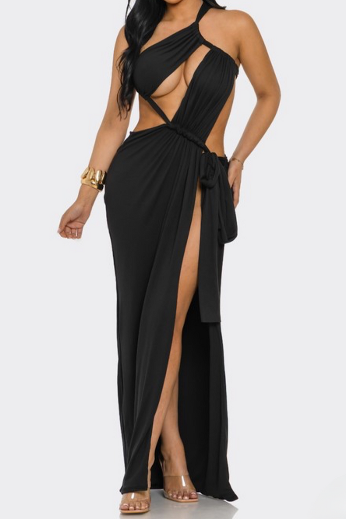 Black Rope  High Slit  Maxi Dress