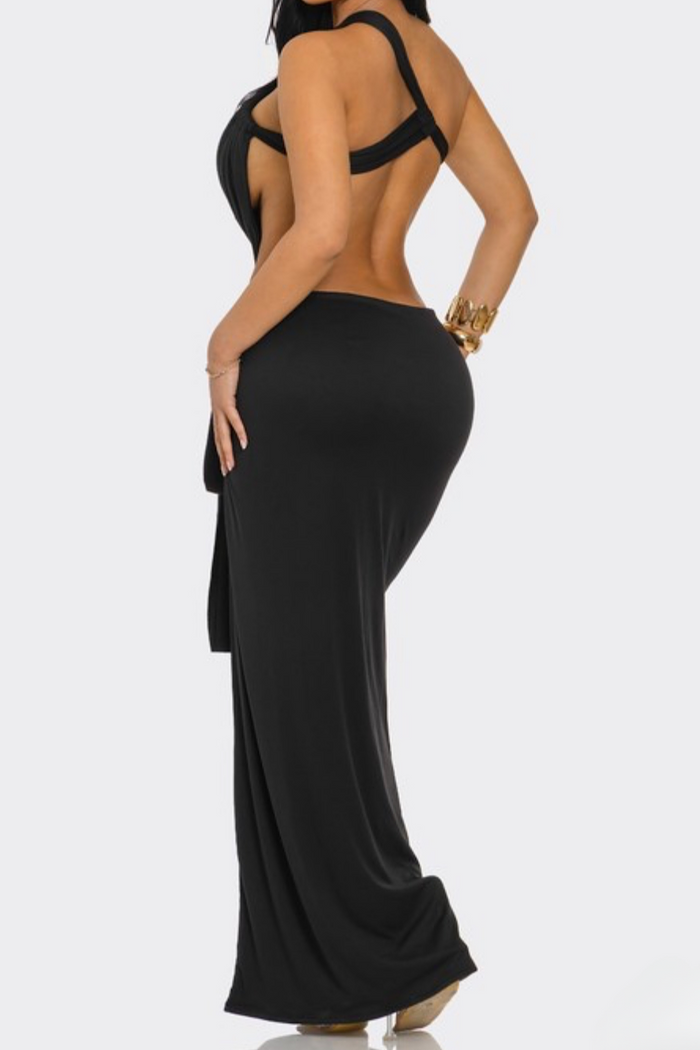 Black Rope  High Slit  Maxi Dress