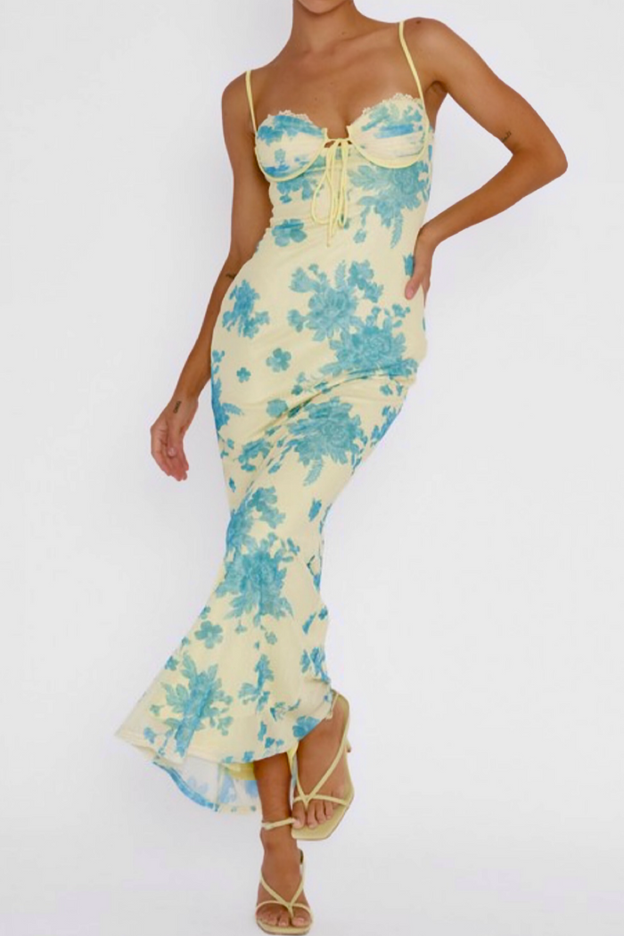 Yellow Mesh Midi Dress