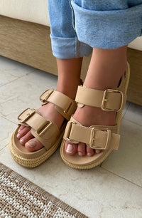 Beige Buckle Wedge