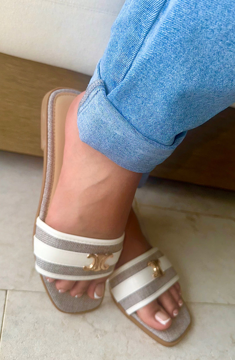White  Sunscape Raffia Slide Sandals