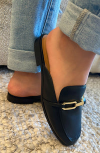 Black Backless Loafer Mules
