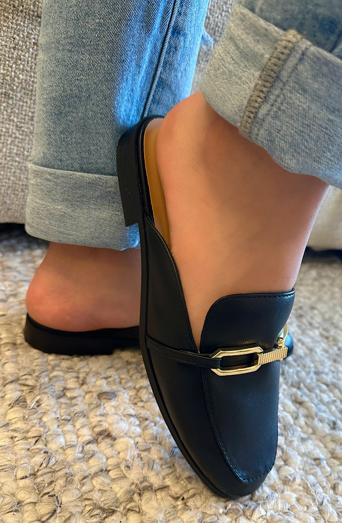Black Backless Loafer Mules