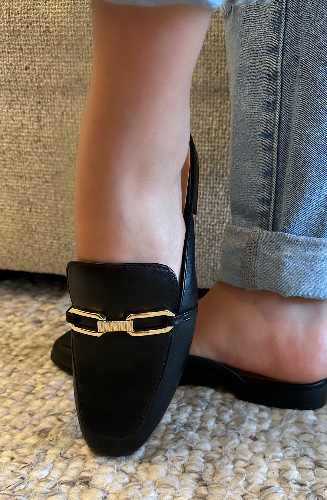 Black Backless Loafer Mules