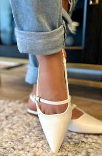 White Pointed Toe Slingback Flats